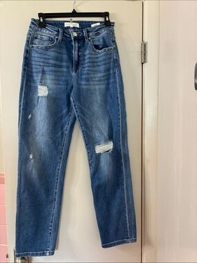 Straight-Leg Distressed Jeans in Mid Blue - Women's